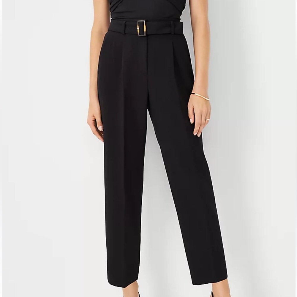 Ann Taylor Black High-Waist Belted Tapered Pants